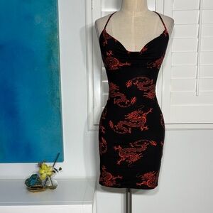 Fashion Nova Black Mini Dress with Red Pattern